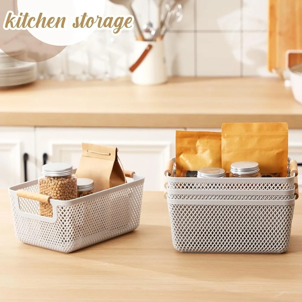 Ziliny 4 Pcs Plastic Mesh Baskets with Handles - Mesh Storage Hanging Organizer